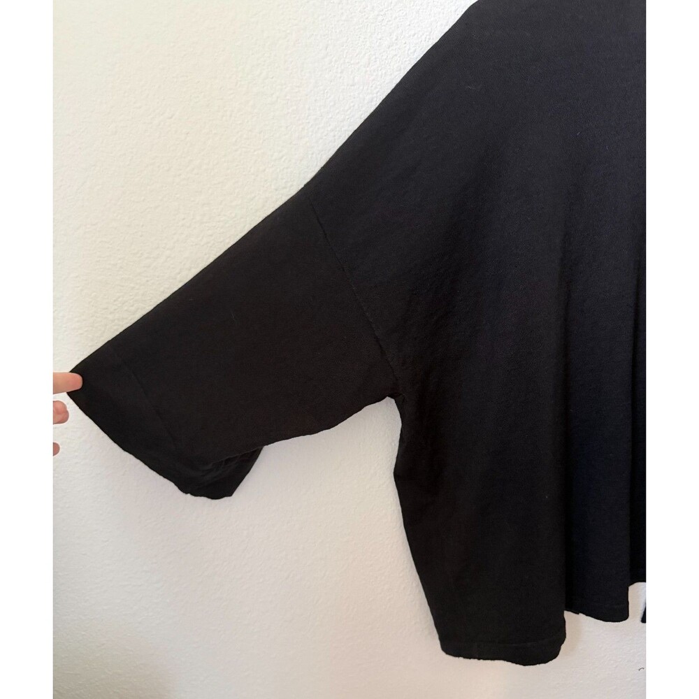 Eileen Fisher Sweater Womens L/XL Black Linen Blend Kimono Cardigan Open Pockets - Picture 6 of 6
